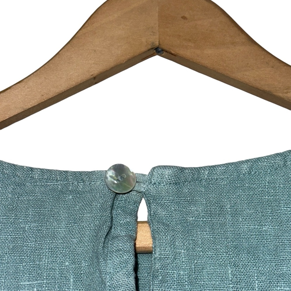 BRYN WALKER Dusty Teal Blue Boxy Slub Knit 100% Linen Top Small - Picture 8 of 10